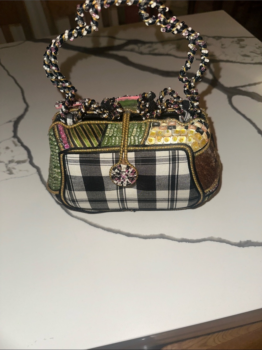 Mary Frances Pink Floral Beaded Mini Bag with Green Accents - Picture 3 of 8